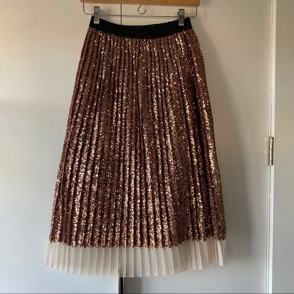 Topshop Rose gold sequin pleated midi skirt